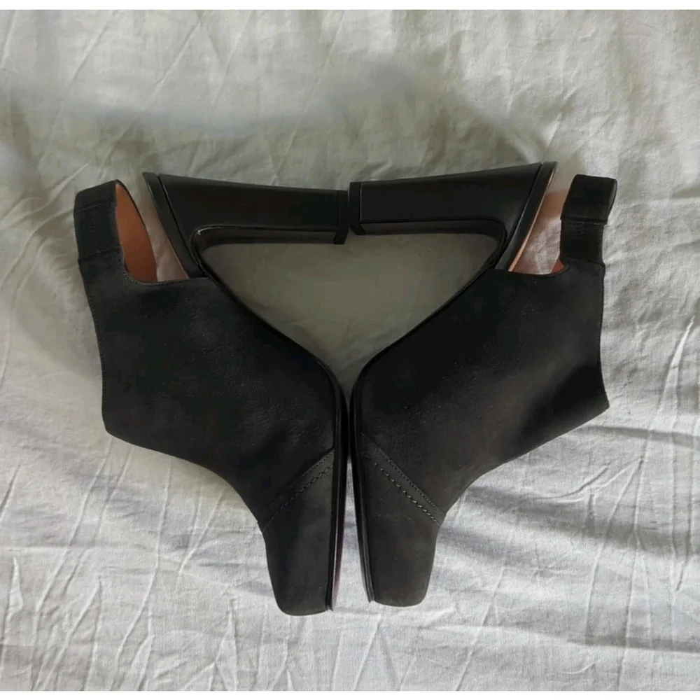 Nanette Lepore‎ French Maid Booties Charcoal Women's 7 Ruffle Coquette Suede NIB